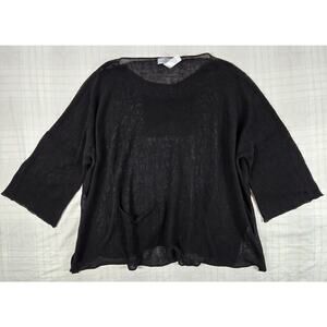 Cheyenne Womens Lagenlook 100% Linen Open Knit Tunic Top Pockets Black 3X